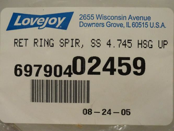 Lovejoy 69790402459; Lot-2 Retaining Rings; SS; Spiral; 4.745"