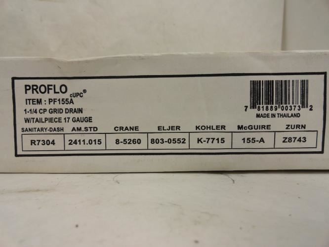 ProFlo PF155A; Grid Drain; 1-1/4"; W/Tail Piece; 17 Gauge