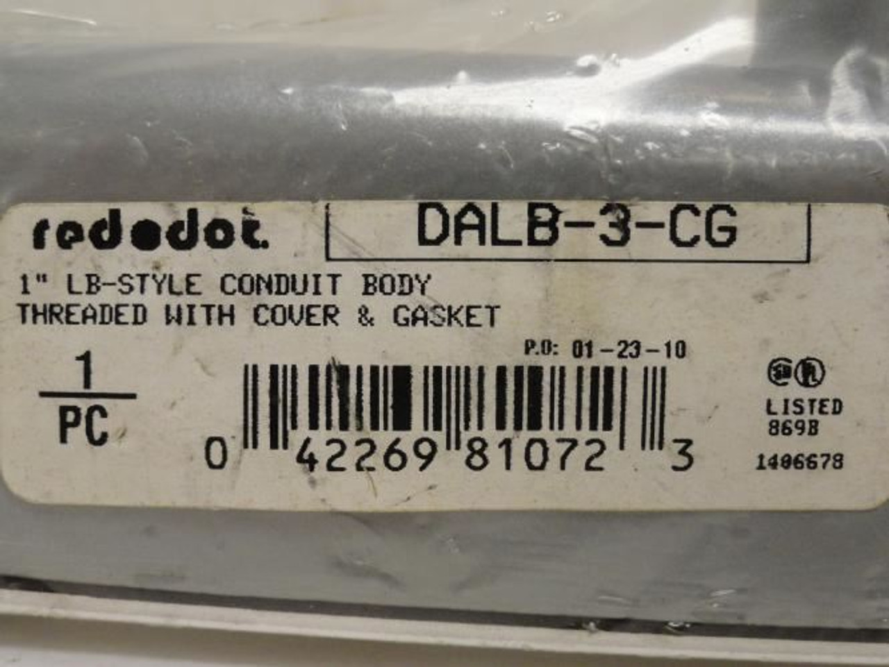 Red-Dot DALB-3-CG; Conduit Outlet Body W/Cover; LB-Style 1"