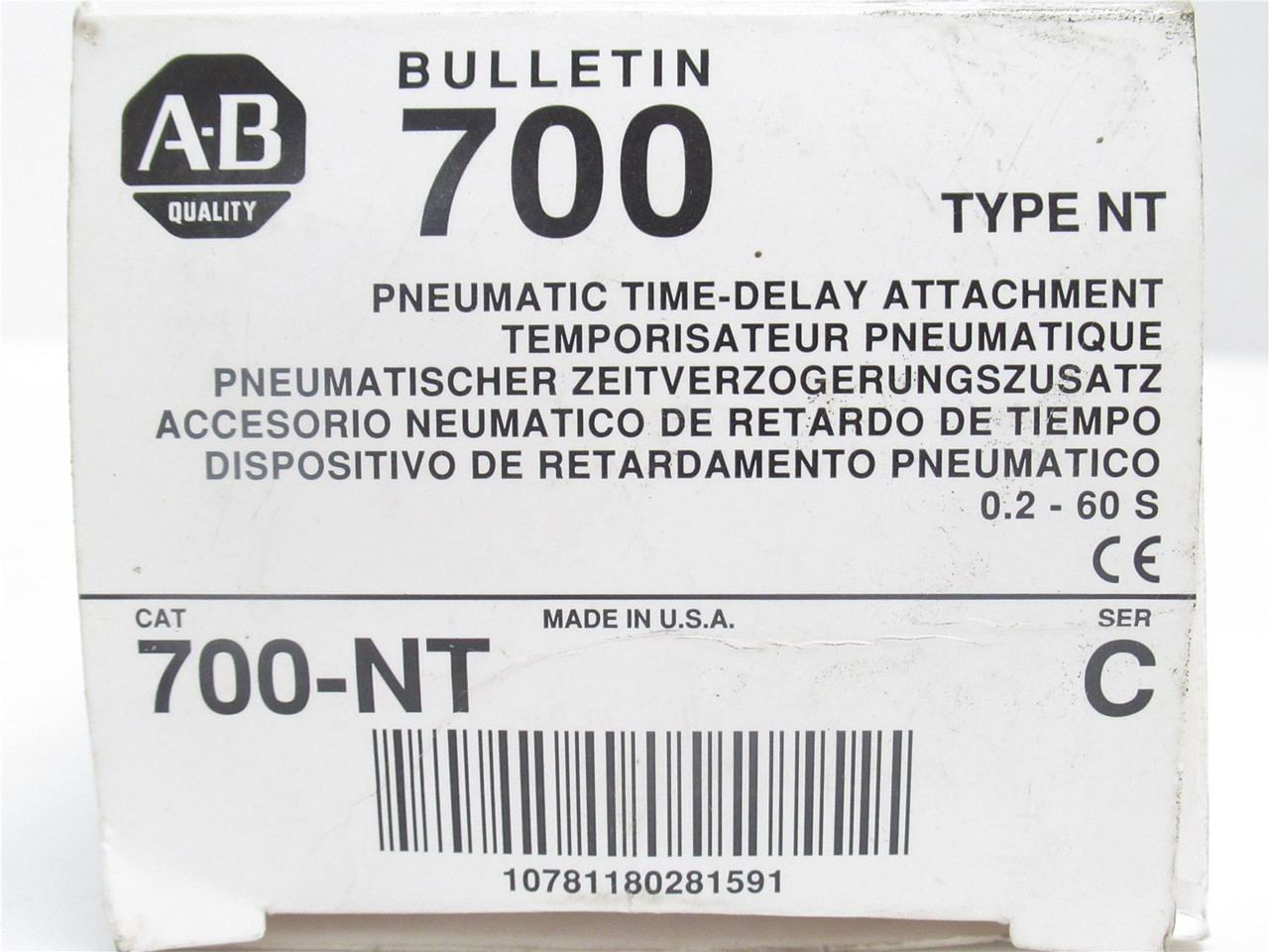 Allen-Bradley 700-NT; Pneumatic Time Delay Relay; 0.2-60s