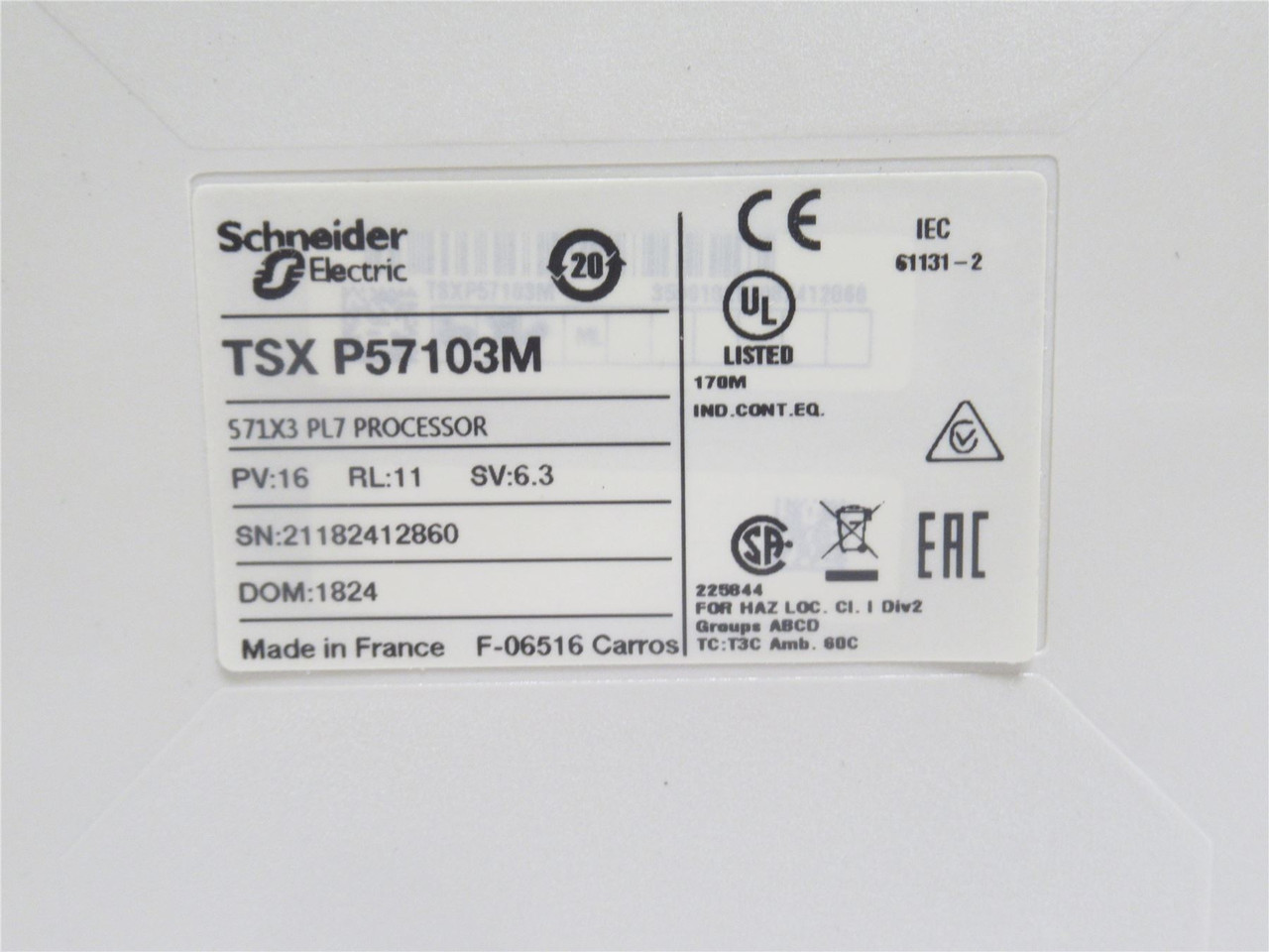 Schneider TSXP57103M; Single-Format PL7 I/O Processor