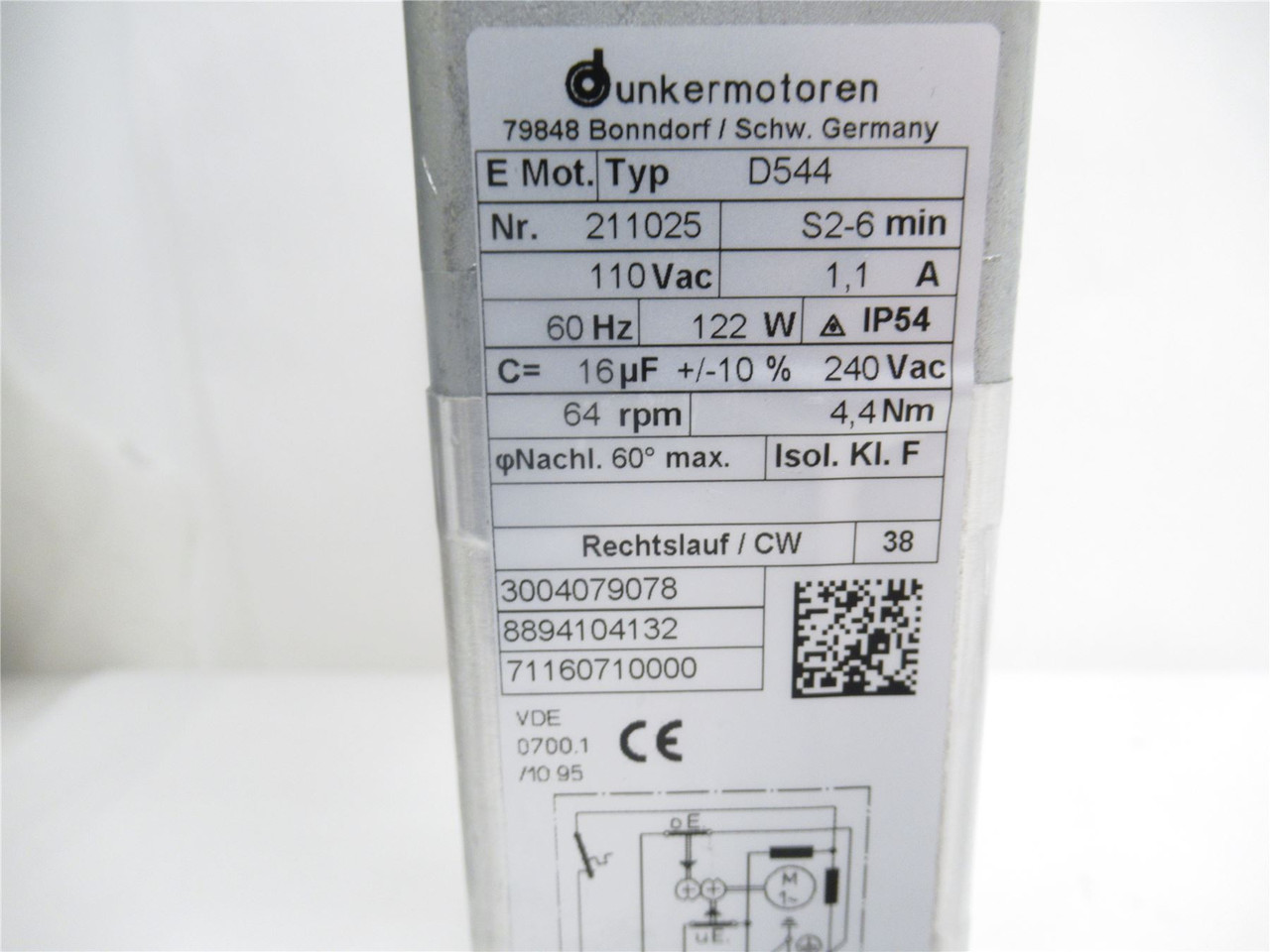 Bizerba 65480405301; Motor/Augur Unit; 110VAC; 64RPM; 1.1A