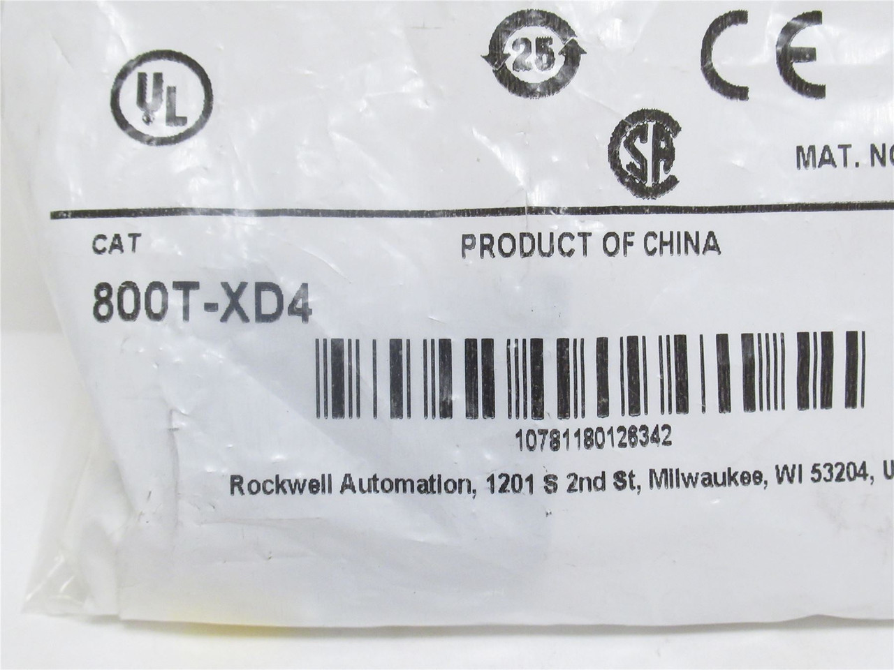 Allen-Bradley 800T-XD4; Contact Block; 10A; 600VAC; 1NC