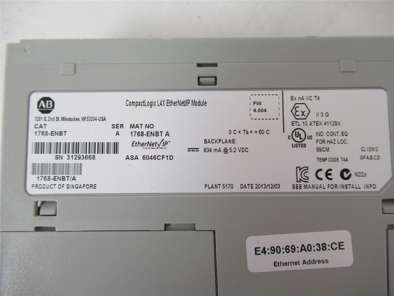 Allen-Bradley 1768-ENBT;  Ethernet Module /IP 10/100 MBPS