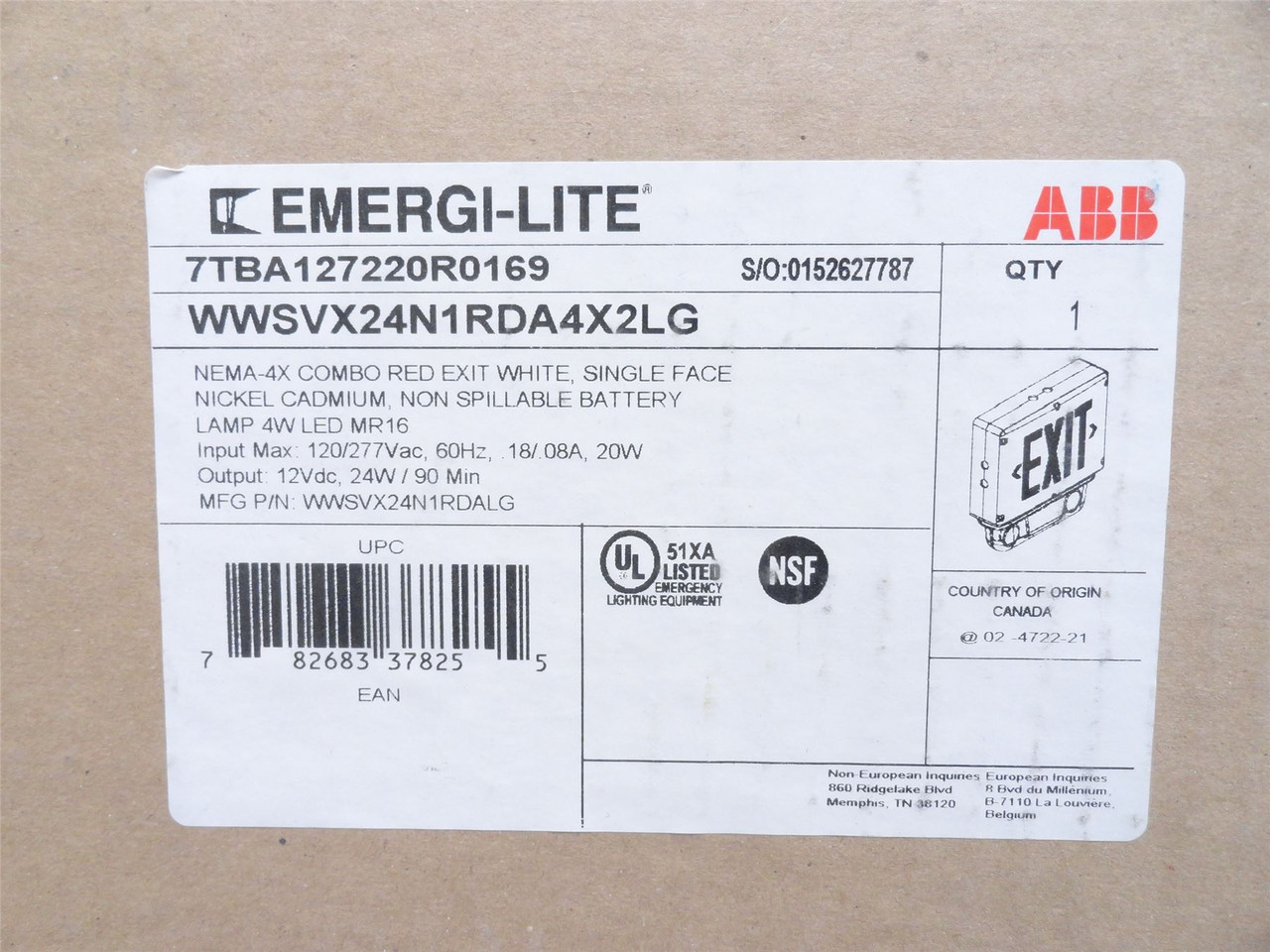 ABB WWSVX24N1RDA4X2LG; Exit Combination Unit; 120/277VAC