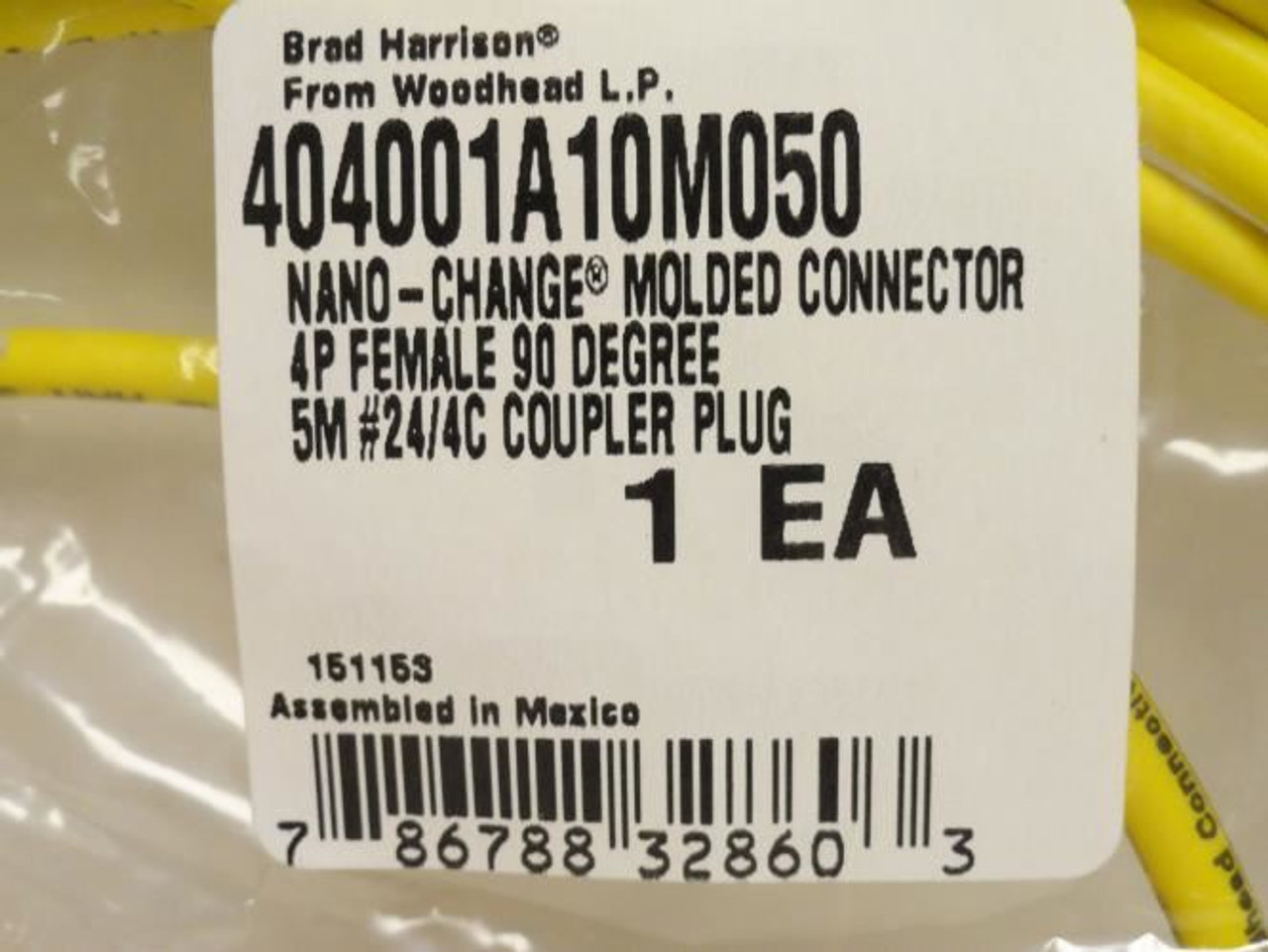 Woodhead 404001A10M050; Nano-Change Cordset; 90Deg; 16.4' Long