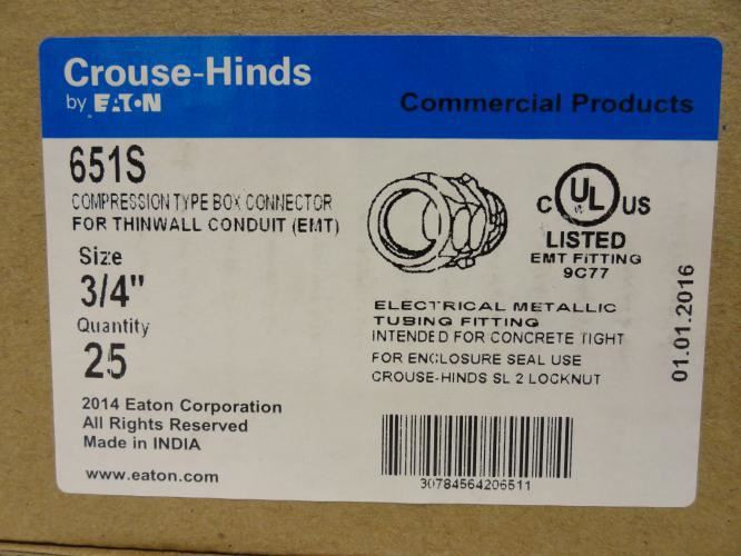 Eaton 651S; Box-25; Compression Fittings; Size: 3/4"; Steel