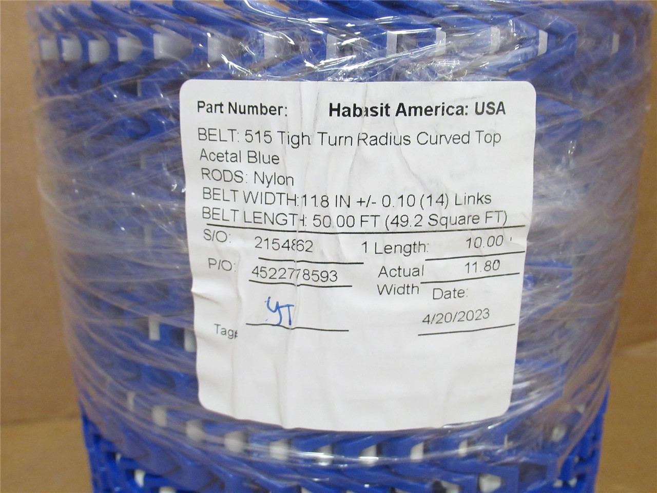 Habasit 515; Tight Turn Radius Curved Belt 11.8" W x 10' Long