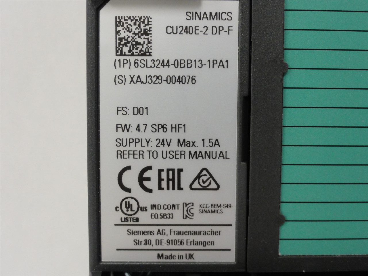 Siemens 6SL3244-0BB13-1PA1; Control Unit; 24V; 1.5A