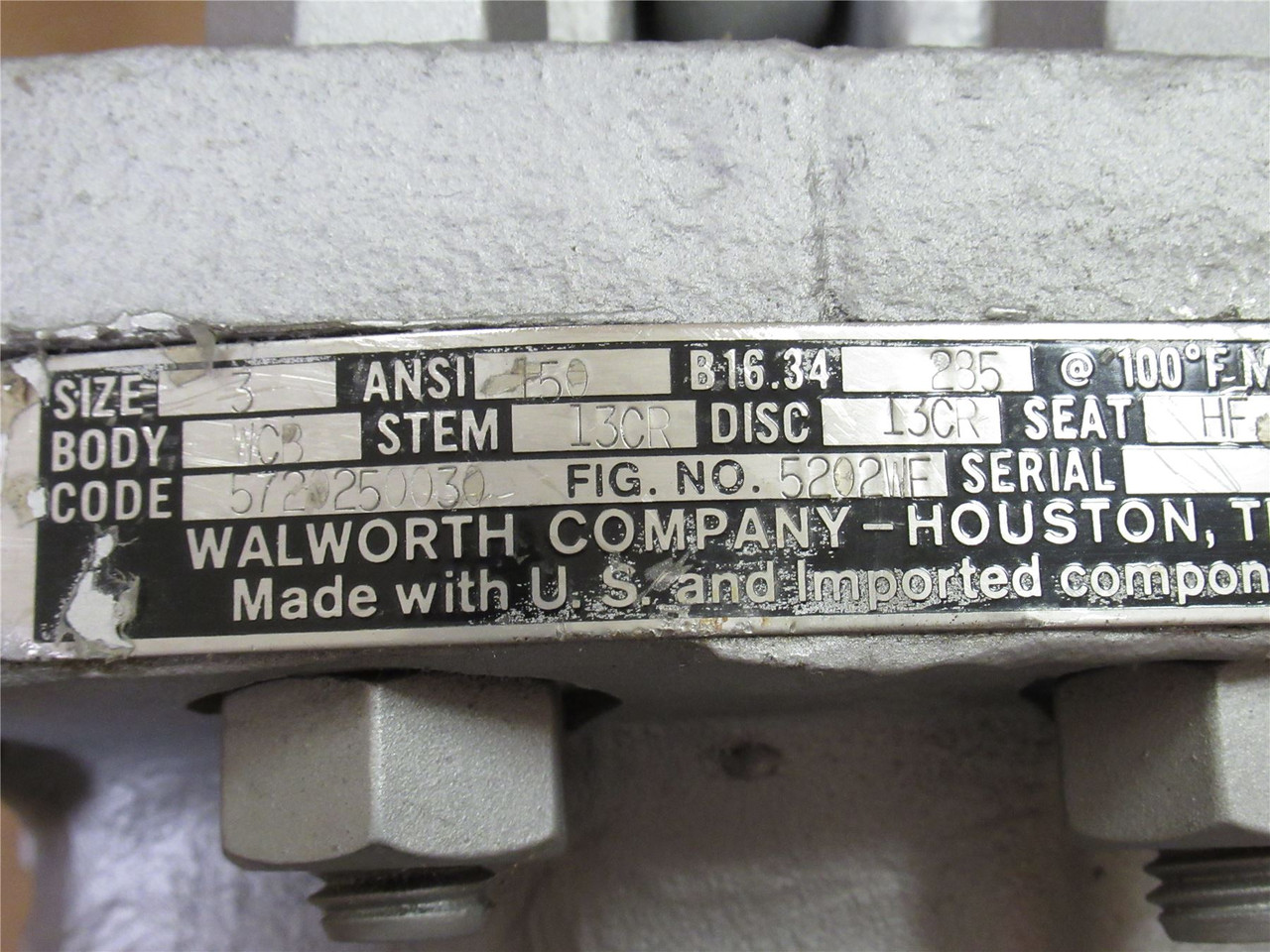 Walworth 5202WF; Manual Flanged Gate Valve Size 3"; Class: 150