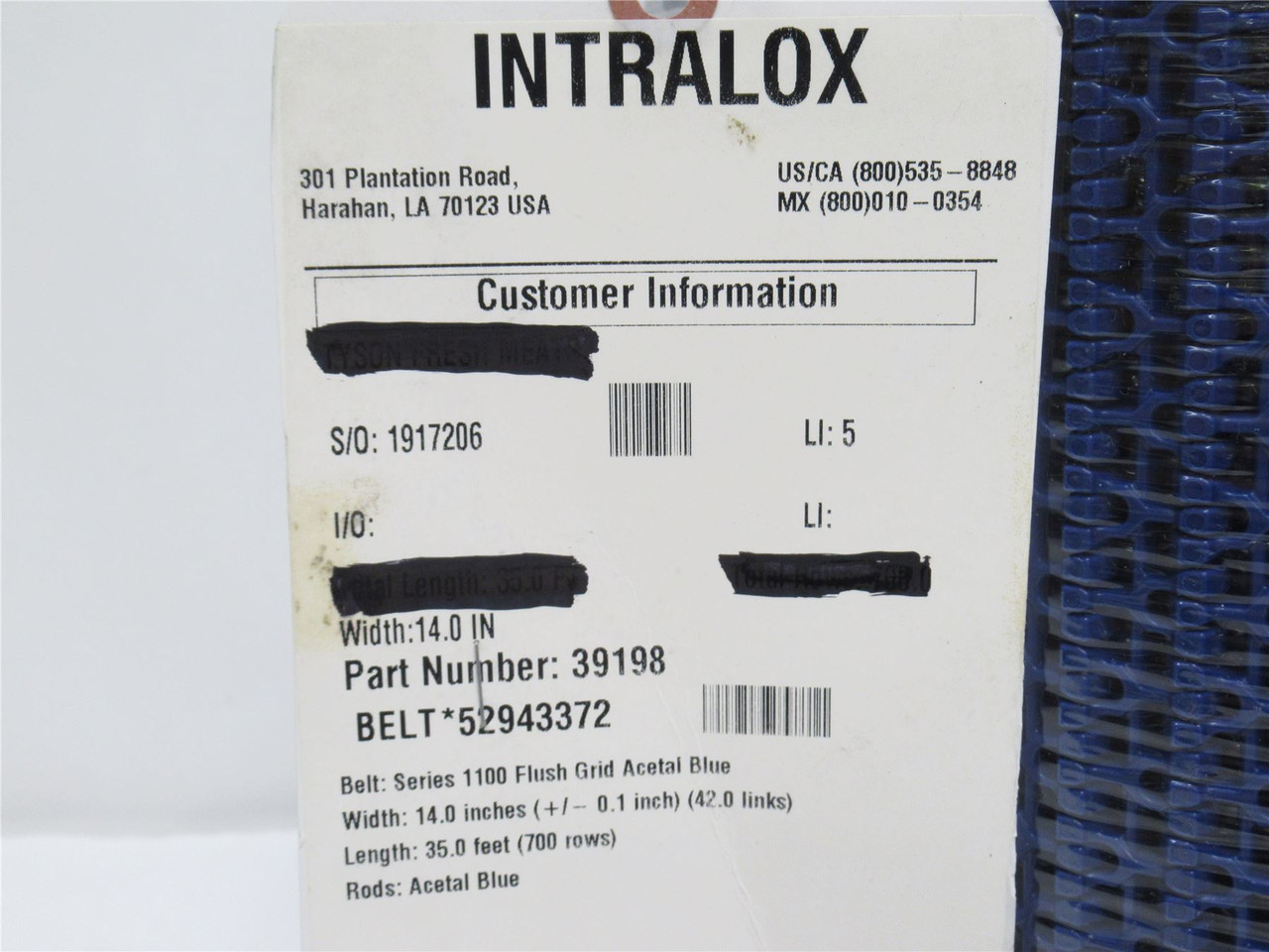 Intralox 39198; Conveyor Belt S1100; 14" Wide x 25.6' Long