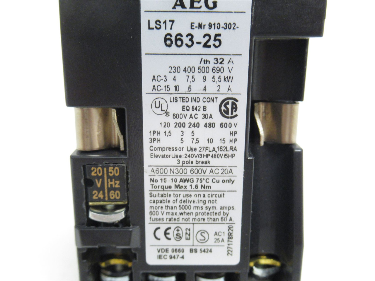 AEG 910-302-663-25-24; Contactor; 30A; 600VAC; 3P; Coil: 24V
