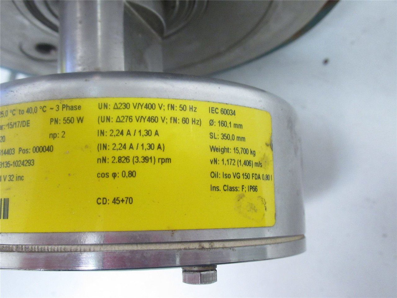 INTERROLL 138I; Drum Motor; 1HP 14"Wide x 6.5"dia; 3.391RPM