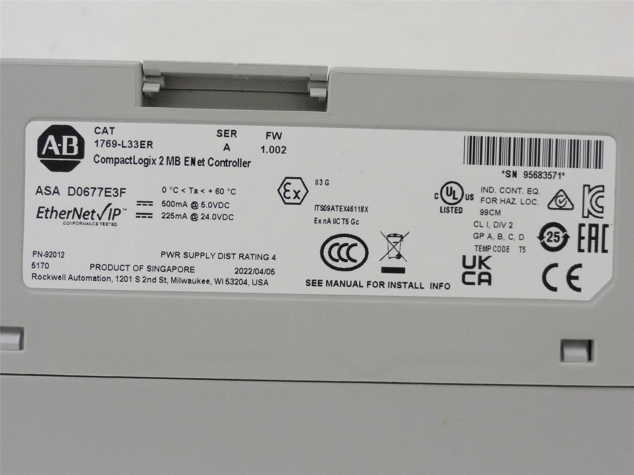 Allen-Bradley 1769-L33ER; Net Controller; 2MB; Series A