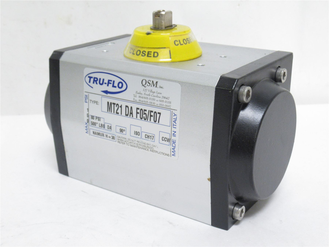 QSM MT21-DA-F05/F07; Double Acting Aluminum Actuator; 80PSI