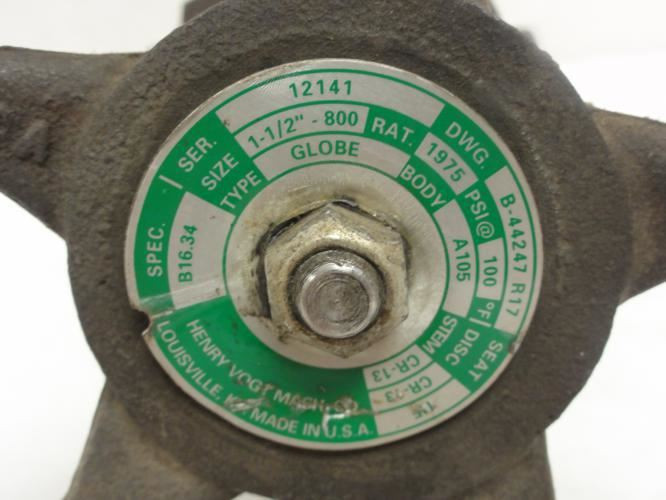 Henry Vogt 1-1/2"-800 12141; Globe Valve; 1-1/2 Fnpt; 1975Psi