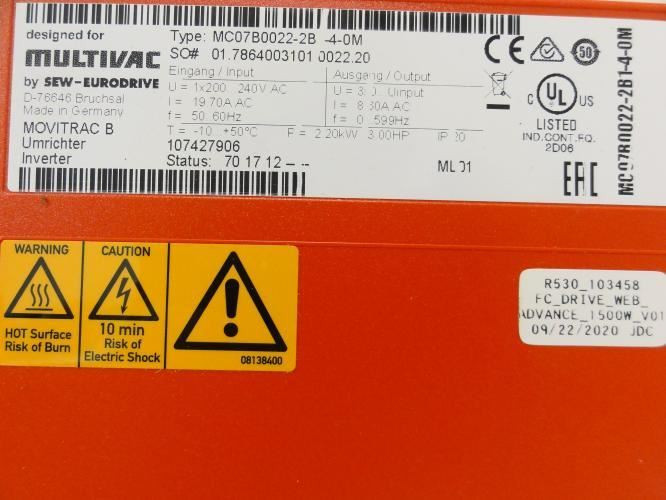 SEW MC07B0022-2B-4-0M; Inverter; 240VAC; 3HP