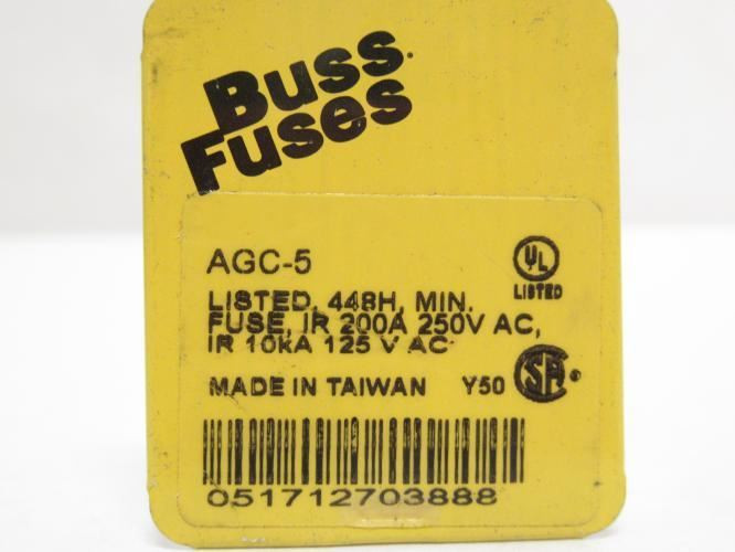 Bussmann AGC-5; Box-5; Fast Acting Glass Fuse 5A; 250VAC