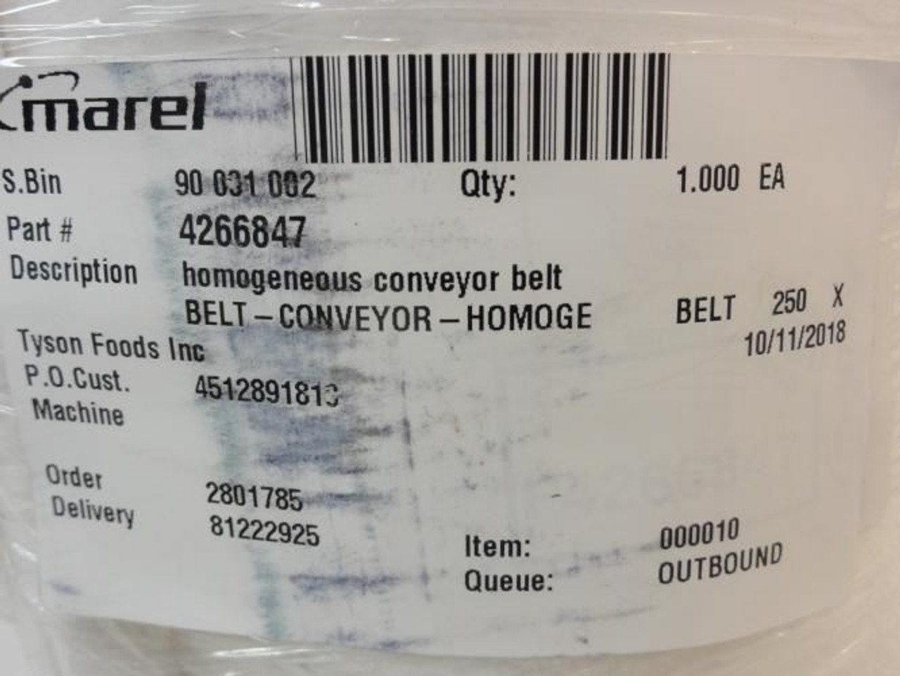 Marel 4266847; Conveyor Belt; 250mm W; 15.084' L