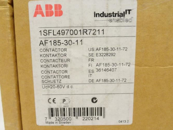 ABB 1SFL497001R7211; Contactor 185A 3P 440V Coil 20-60VDC
