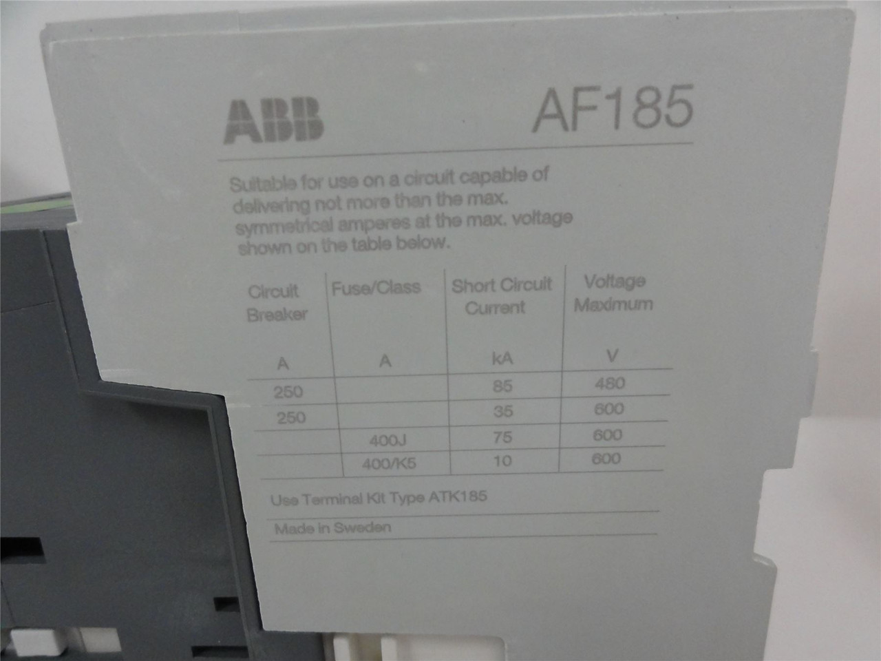 ABB 1SFL497001R7211; Contactor 185A 3P 440V Coil 20-60VDC