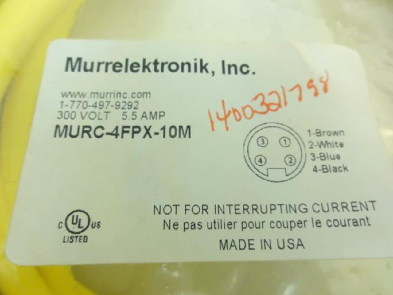 Murr Elektronik MURC-4FPX-10M; Plug; 300V; 5.5A