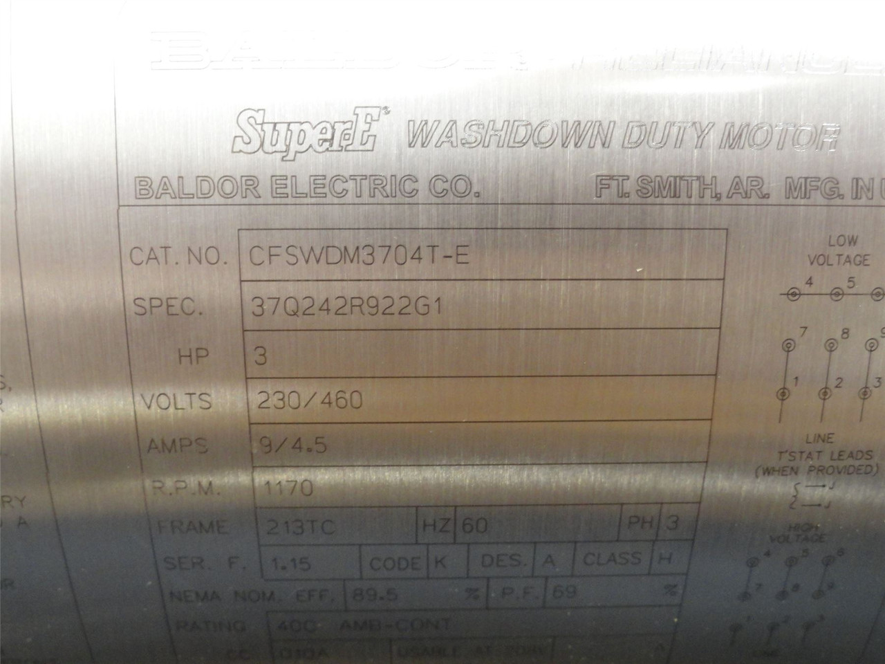 Baldor CFSWDM3704T-E; AC Motor SS; 3HP; 230/460V; 1170RPM; 3PH