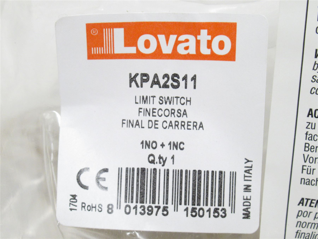 Levato KPA2S11; Wired Limit Switch; 1-NO; 1-NC; 5A; 400V