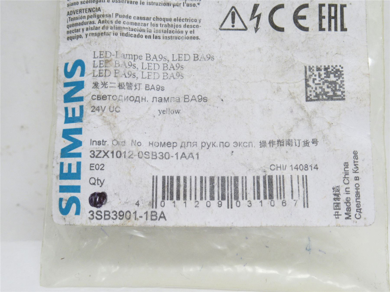 Siemens 3SB3901-1BA; Yellow LED Lamp; 24VAC/DC