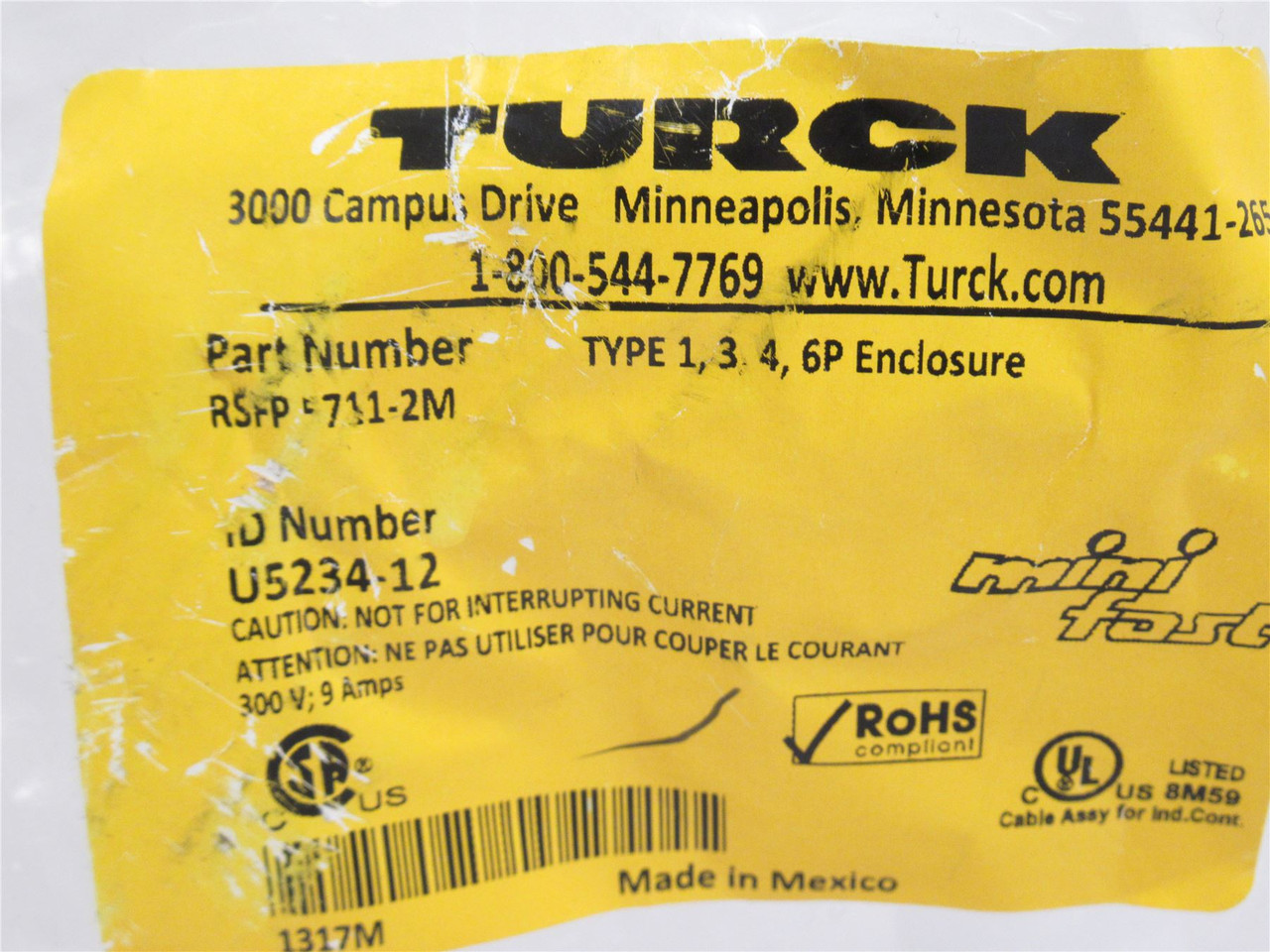 Turck RSFP 5711-2M; Receptacle U5234-12; 5-Pin; 2m Wire