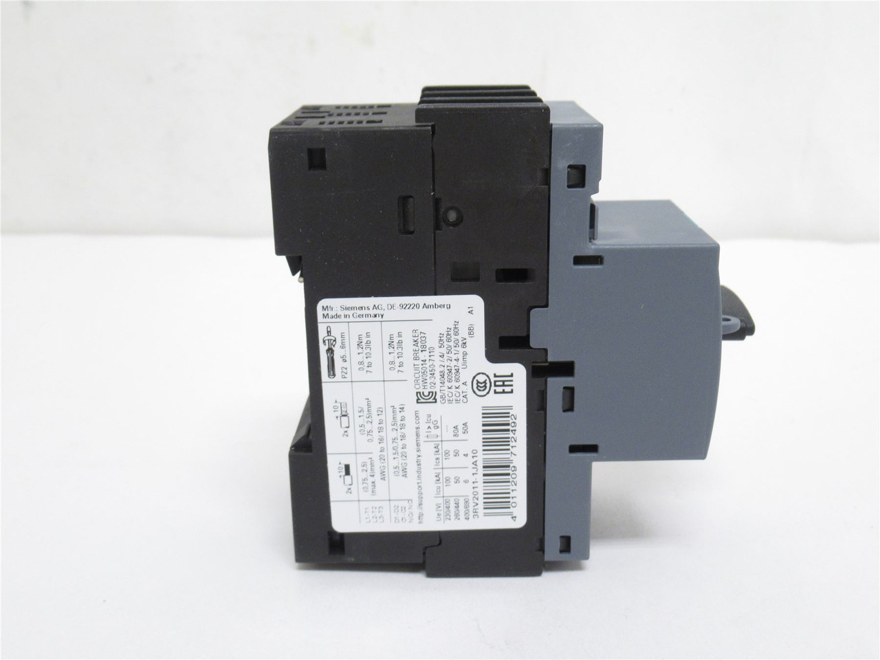 Siemens 3RV2011-1JA10; Manual Starter 600V 3Pole 7.0-10.0A