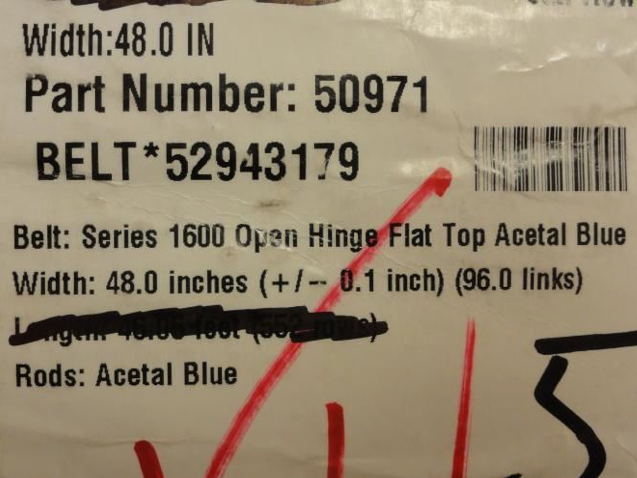 Intralox 50971-8ft; Conveyor Belt; Open Hinge Flat Top 48"W; 8ft L