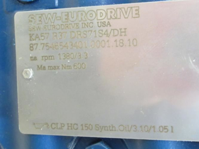 SEW KA57R37DRS71S4/DH; Gearmotor; 1/2Hp; Ratio 418