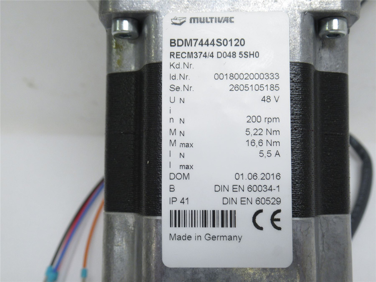 Multivac BDM7444S0120; DC Gearmotor; 15:1 RATIO; 48V; 200RPM