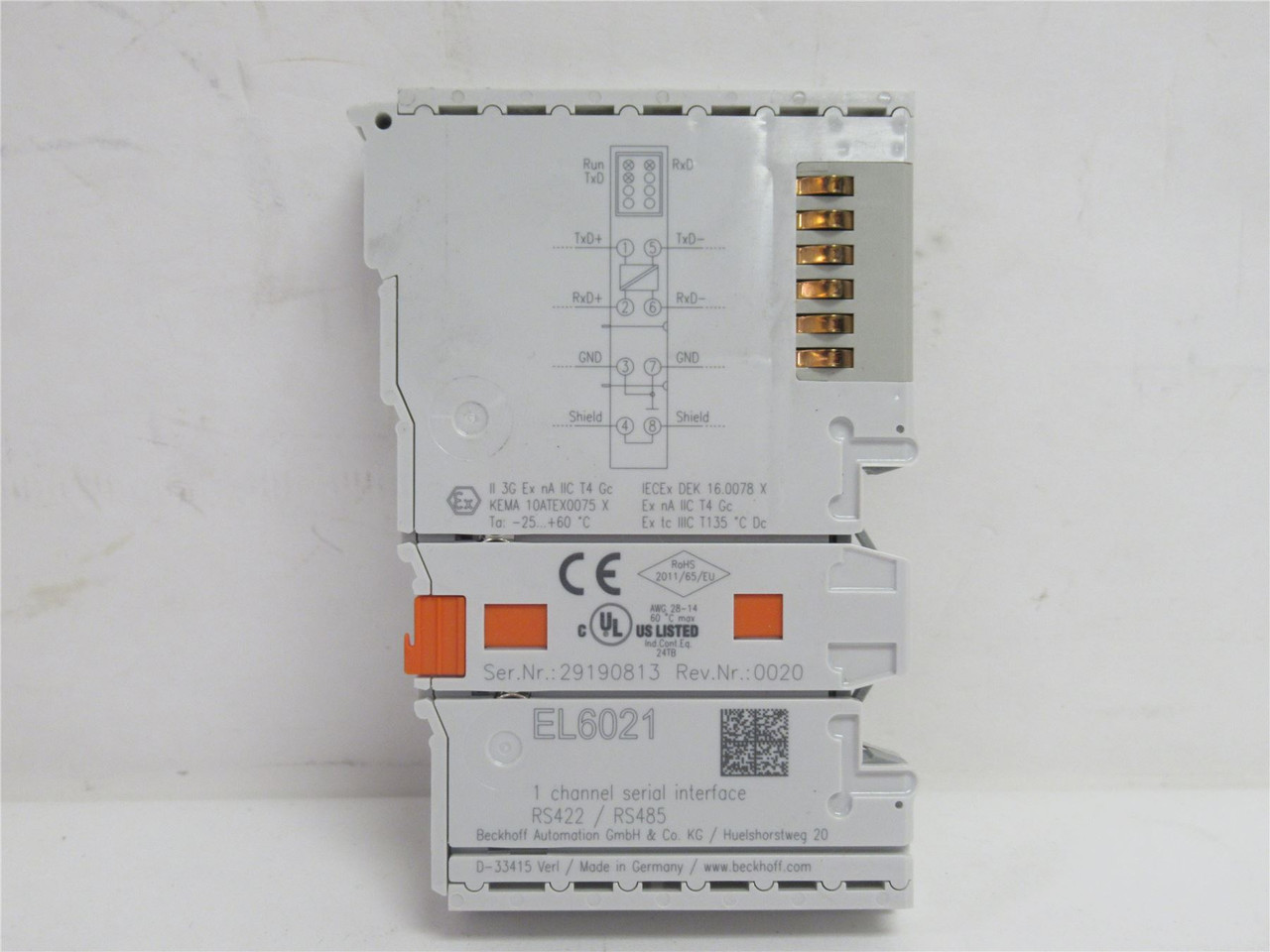 Beckhoff EL6021; EtherCAT Terminal; 1-Channel; RS422/RS485