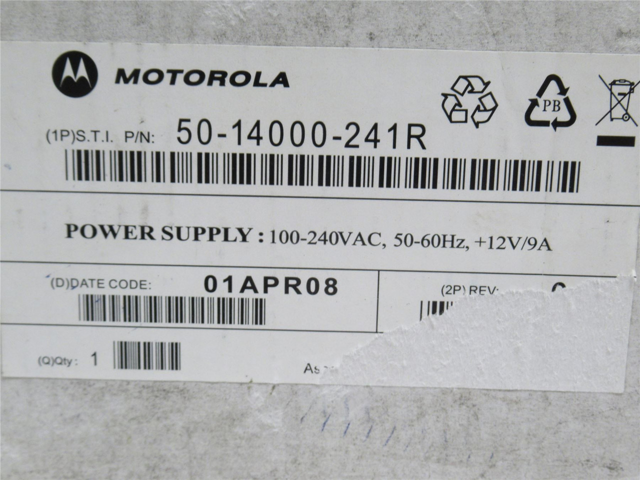 Motorola 50-14000-241R; Power Supply; 12VDC Out; NO Cord