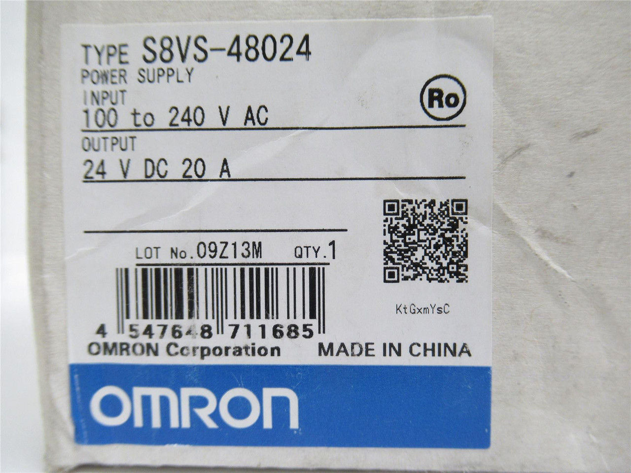 Omron S8VS-48024; Power Supply 24VDC 20A Cosmetic Scratches