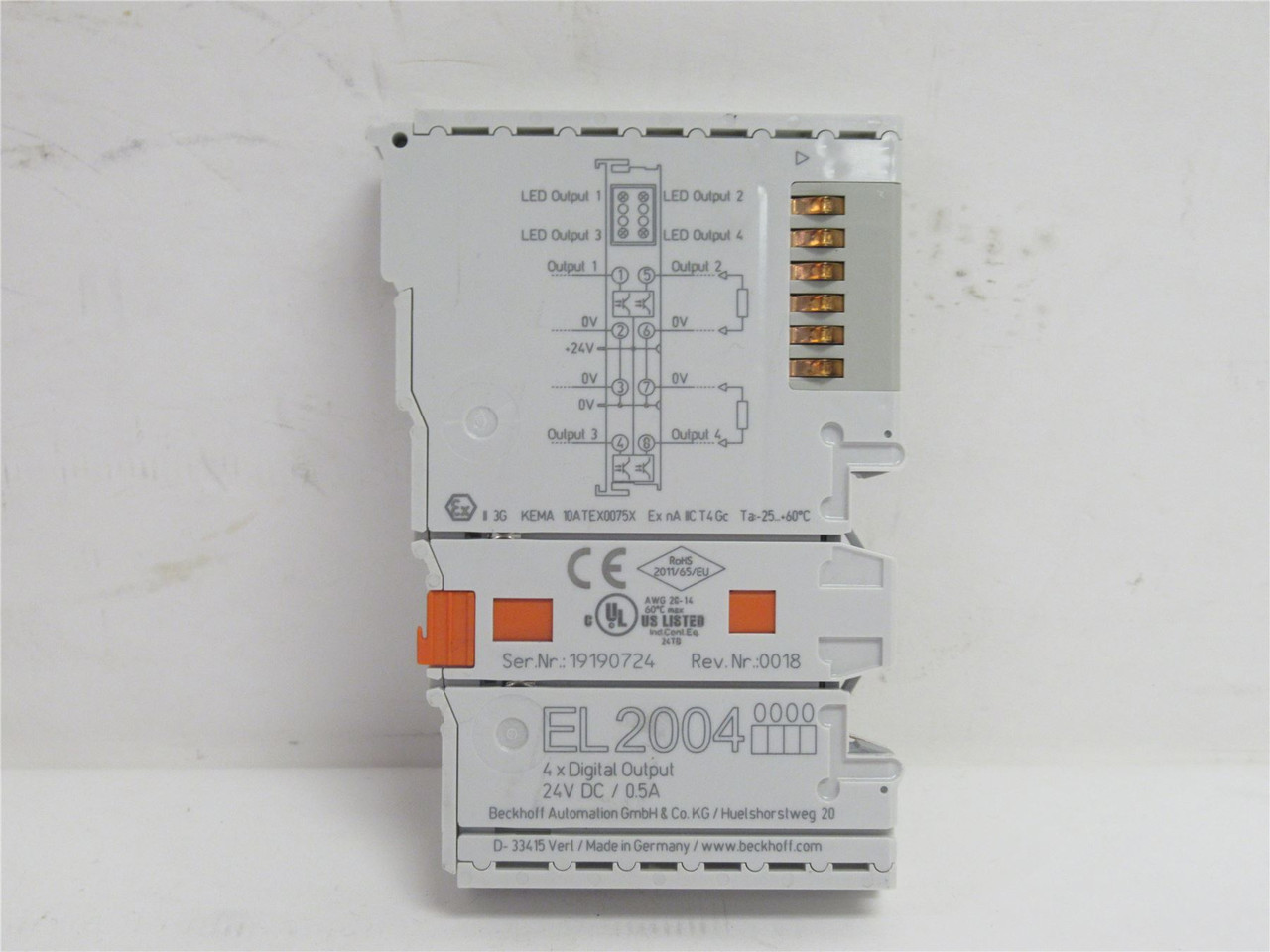 Beckhoff EL2004; Digital Output Terminal; 24VDC; 0.5A