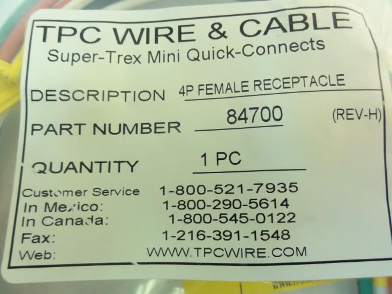 TPC Wire & Cable 84700; Female Receptacle; 4P