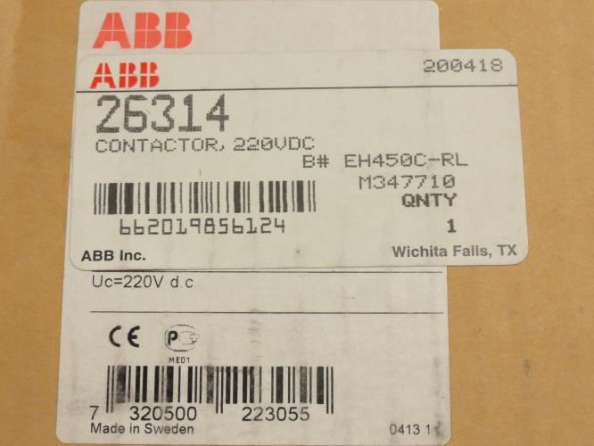 ABB EH450C-RL; Contactor 420A 3P 600V Coil: 220V 400Hp