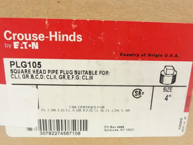 Crouse-Hinds PLG105; Conduit Square Head Plug; 4"
