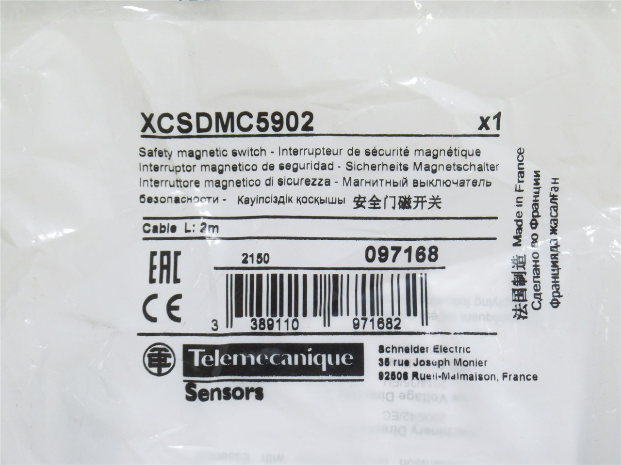 Telemecanique XCSDMC5902; Coded Magnetic Switch; 2m; 1NC; 1NO