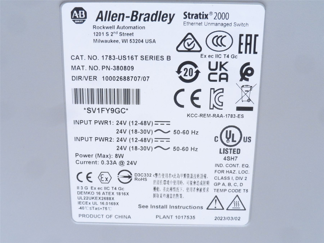 Allen-Bradley 1783-US16T; Unmanaged EtherNet Switch; 16-Port