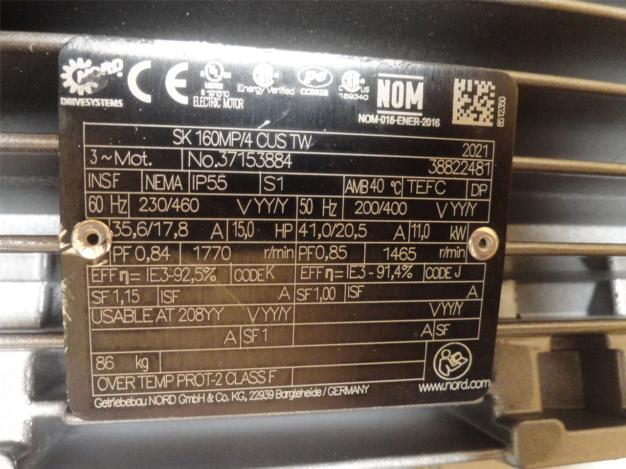 Nord 203296394-100; Gearmotor 42-160MP/4; 3.89:1 Ratio; 15HP