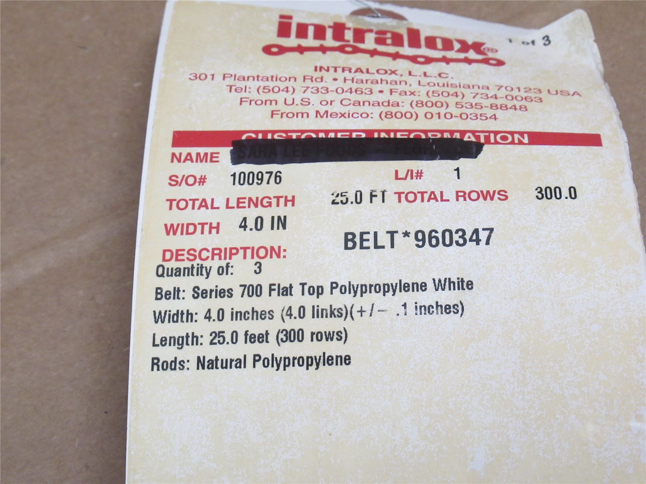 Intralox S700-4-25; Conveyor Belt; 4" Wide x 25' Long; White