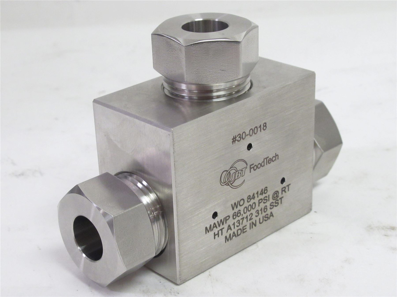 JBT Foodtech 30-0018; Tee Valve;SS-316; 60;000PSI; 1-1/8"BSPT