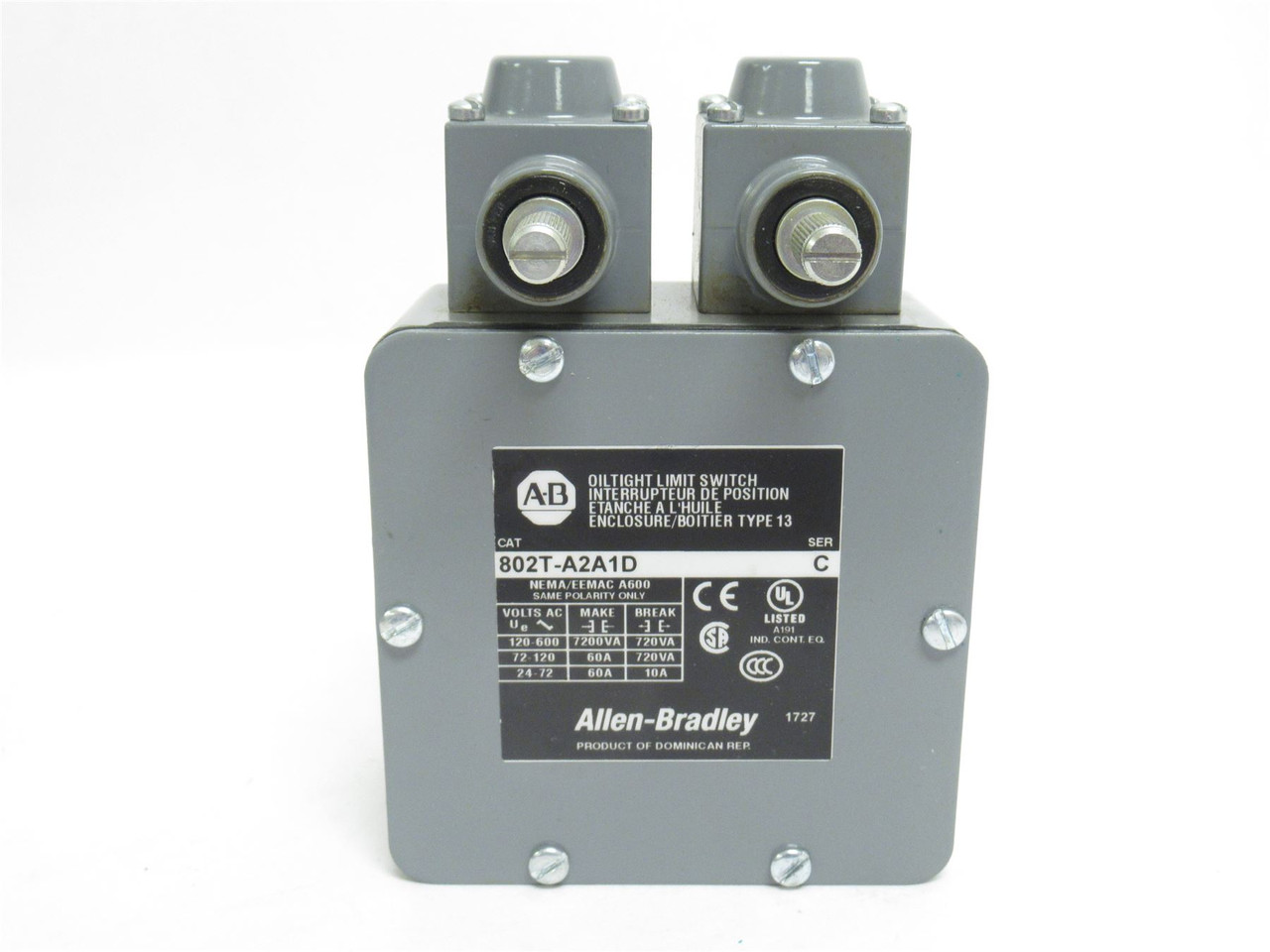 Allen-Bradley 802T-A2A1D; Limit Switch; 2-Head; 10A; 600VAC