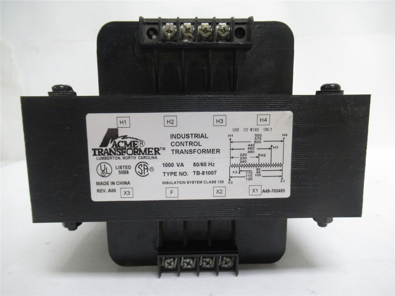 Acme TB-81007; Transformer; 1000VA; 240/480/600VAC Primary