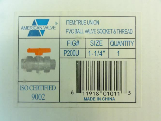 American Valve P200U-1-1/4; Ball Valve; 1-1/4" Size; SCH80