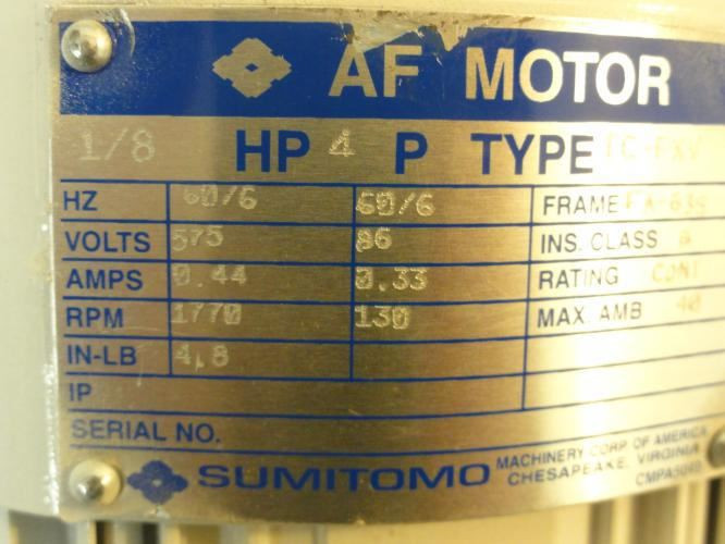Sumitomo RNHMS01-1120RYC-AVJ1-10; Motor-Gearbox 10:1 Ratio 1/8HP